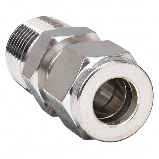 Male Connector, 1/4 in Tube Size, 1/4 in Pipe Size - Pipe Fitting, Metal, 9/16 in Hex Size768L SS 1/4 X 1/4 Connector Ham-Let 768L SS 14 X 14