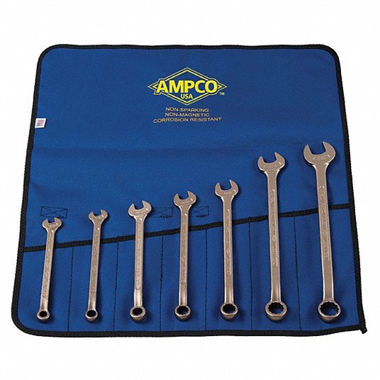 Combination Wrench Set, Aluminum Bronze, Natural, 7 Number of Tools4RNZ7 Combination Wrench Set Ampco M-41M