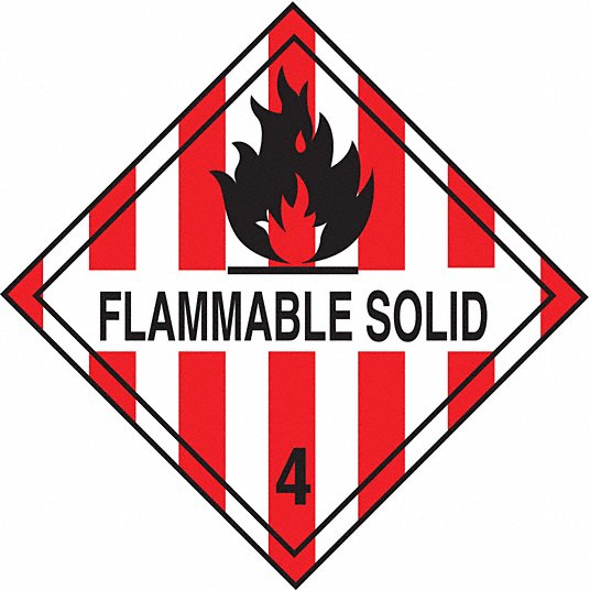 DOT Container Label, Flammable Solid 4, 4 inch Label Width, 4 inch Label Height, Paper,50 Packet DOT Container Label Tapecase 16U979