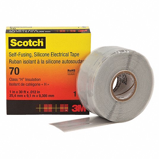 Self-Fusing Tape, Tape Backing Material Polyester, Tape Length 30 ft, Tape Color Gray Self-Fusing Tape 3M 70
