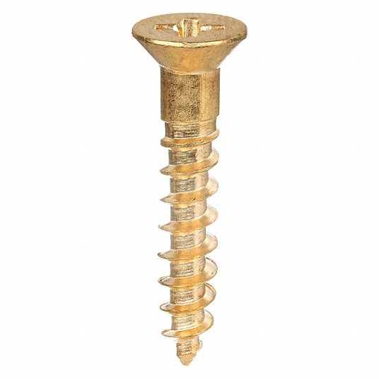 Wood Screw, Flat,Size 8, 1 1/2Inch Length, Brass, Plain, PK 100 Wood Screw Grainger Approved U49876.016.0150