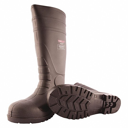 TINGLEY, Rubber Boot, Men's, 10, Knee, Steel Toe Type, PVC, Black, 1 PR Rubber Boot Tingley 31251