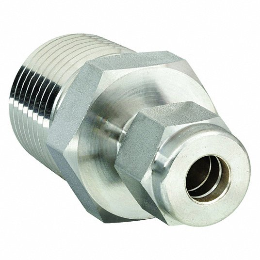 Male Connector, 3/8 in Tube Size, 1/2 in Pipe Size - Pipe Fitting, Metal, 7/8 in Hex Size768L SS 3/8 X 1/2 Male Connector Ham-Let 768L SS 38 X 12