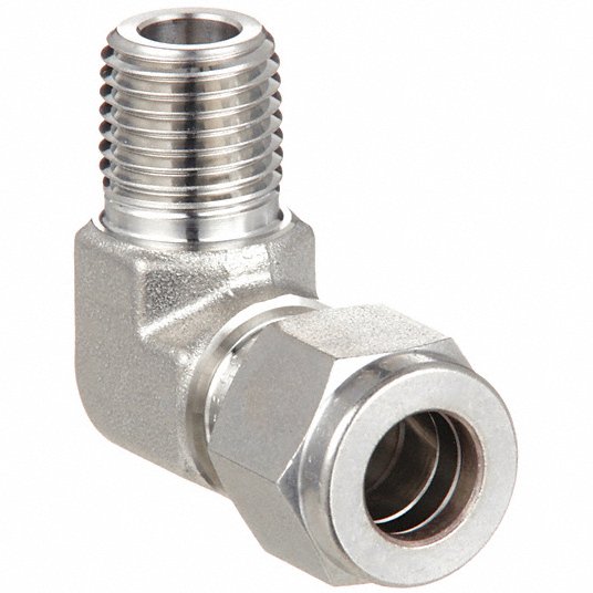 Male Connector Elbow, 1/2 in Tube Size, 3/8 in Pipe Size - Pipe Fitting, Metal, 13/16 in Hex Size769L SS 1/2 X 3/8 Connector Ham-Let 769L SS 12 X 38
