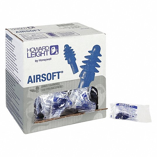 Flanged Ear Plugs, 27 dB Noise Reduction Rating NRR, Uncorded, M, Blue, PK 100 Ear Plugs Honeywell Howard Leight DPAS-1