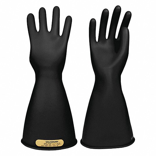 Electrical Insulating Gloves, Voltage Class Class 00, Black, 500V AC / 750V DC, 1 PRE0014B/9 Gloves Salisbury E0014B9