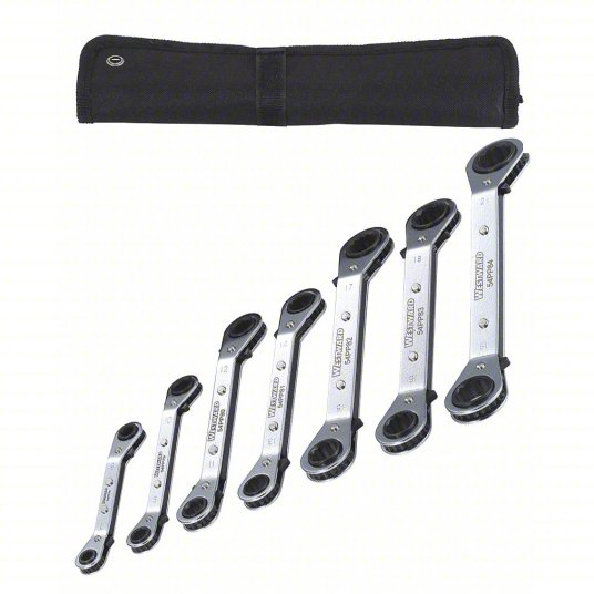 Box End Wrench Set, Alloy Steel, Chrome, 7 Tools, 7 mm to 21 mm Head Sizes Box End Wrench Set Westward 54DG37