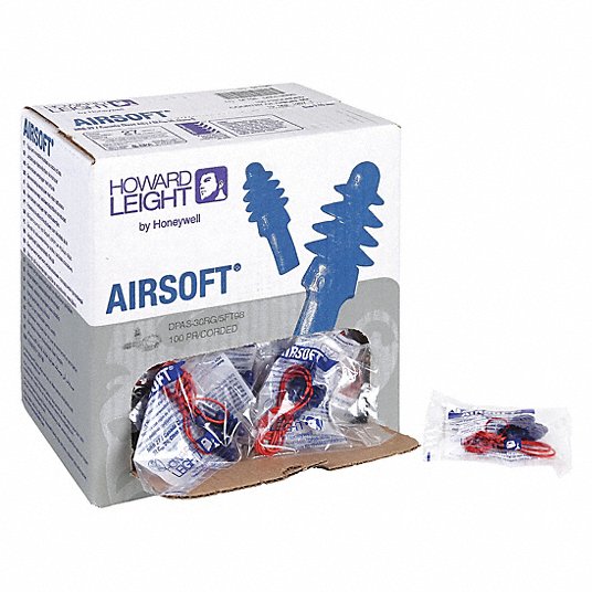 Flanged Ear Plugs, 27 dB Noise Reduction Rating NRR, Corded, M, Blue, PK 100 Ear Plugs Honeywell Howard Leight DPAS-30R