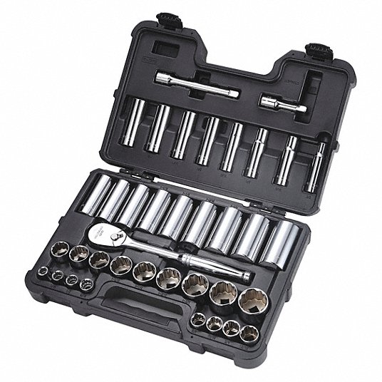 Socket Wrench Set, 1/2 inch Drive Size, 37 Pieces, 3/8 inch to 1 3/8 inch Socket Size Range Socket Wrench Set Westward 53PN53