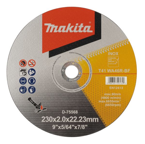 Thin Cut-off Wheels, 230 X 2.0 X 22 mm, Grit (WA46R) Thin Cut-off Wheels Makita D-75568