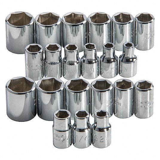 Socket Set, Socket Size Range 3/16 in to 9/16, 4 mm to 14 mm, Drive Size 1/4 in 33HE19 Socket Set Proto J52219