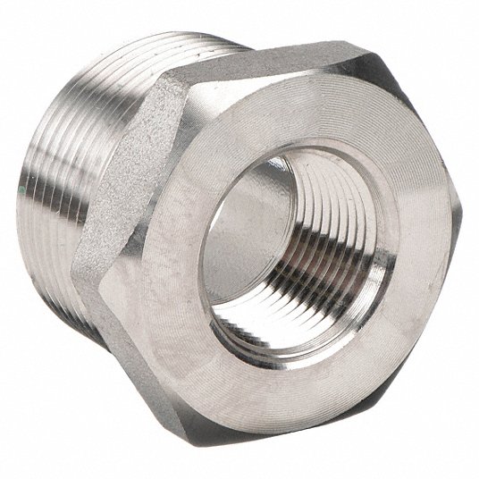 Hex Reducing Bushing: 3/4Inch x 1/2Inch Fitting Pipe Size, 304 Stainless Steel, Male NPT x Female NPT, Class 3000  Hex Reducing Bushing Grainger Approved 1RRR7