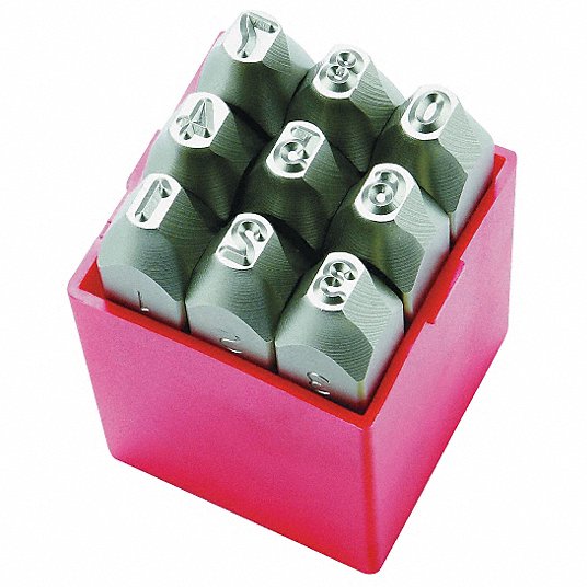 Number Stamp Set, Size 3/8 Inch,  9 Pieces, Steel Number Set Grainger Approved 1F104