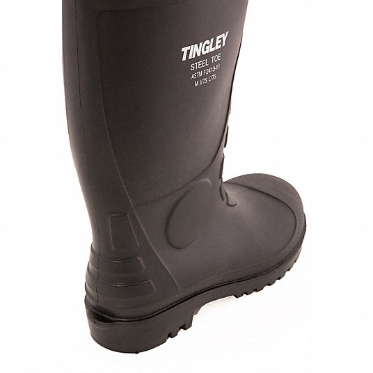 TINGLEY, Rubber Boot, Men's, 7, Knee, Steel Toe Type, PVC, Black, 1 PR Rubber Boot Tingley 30RV21
