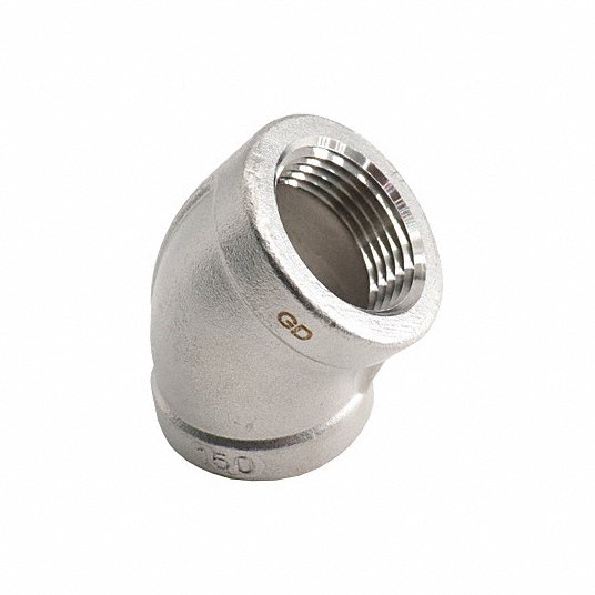 45° Elbow, 304 Stainless Steel, 1Inch x 1Inch Fitting Pipe Size, Female NPT x Female NPT, Class 150 Elbow Grainger Approved 1LTB7