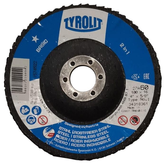 27A FLAP DISC 100 X 16 ZA 60 - B BASIC 2IN1 FLAP DISC Tyrolit 34318361
