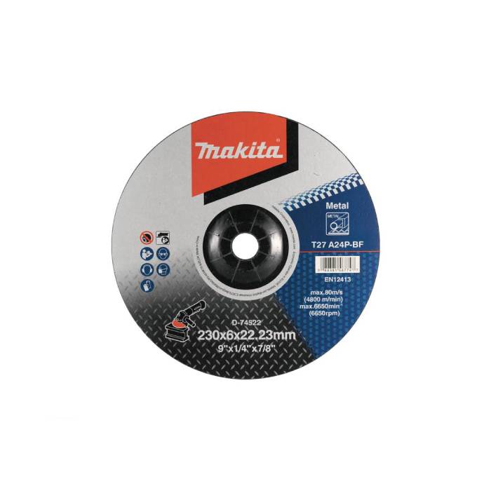 Grinding Wheel for metal, 230 X 6 X 22 mm, Grit (A24P) Grinding Wheel for metal Makita D-74522