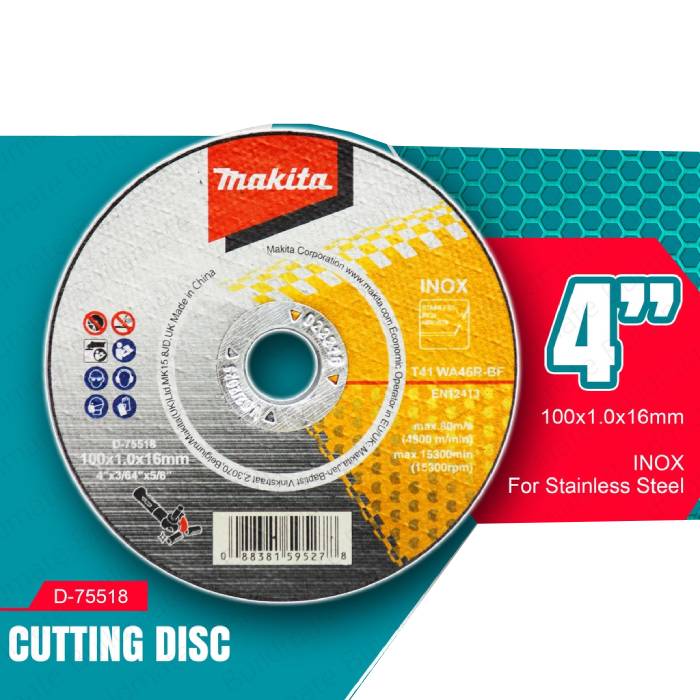Thin Cut-off Wheels, 100 X 1.0 X 16 mm, Grit (WA46R) Thin Cut-off Wheels Makita D-75518