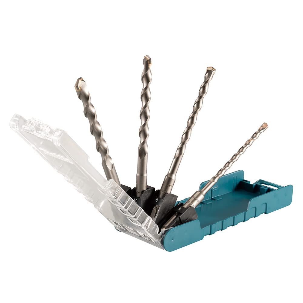SDS Plus Drill Bit Set, for Concrete , 4 Pieces, 6 mm, 8 mm, 10 mm, 12 mm x 160 mm x 160mm, with a 2-cutter head SDS Plus Drill Bit Set Makita D-74756