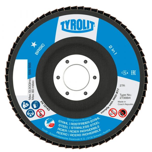 FLAP DISC, SS/CS (2 IN 1), 100 X 16, 27A, ZA80 Q- B, BASIC FLAP DISC Tyrolit 34318362