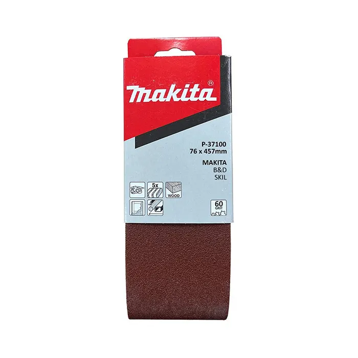 Abrasive Belt Sander, 457 mm Length x 76 mm Width, Grit 60, Pack of 5 Abrasive Belt Sander Makita P-37100