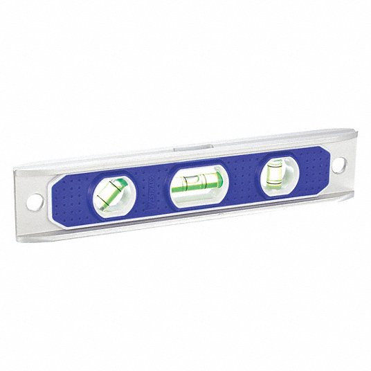 Torpedo Level, 9 inch Lg, 3 Vials, Blue, Top Read, Aluminum, Magnetic Spirit Level Westward 4MRW9