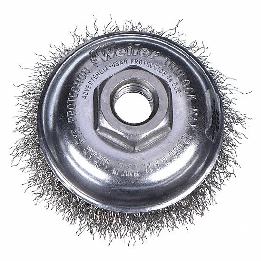 4 in Crimped Wire Cup Brush, 0.02 in Wire Dia. 1 3/8 in Bristle Trim Length 1PAK1 Wire Cup Brush Weiler 14126