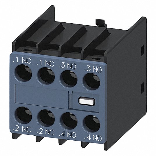 Auxiliary Contact: Front, 10 A, 2 NO Aux. Contacts, 2 NC Aux. Contacts, 24 V AC/48 V AC Auxiliary Contact Siemens 3RH29111HA22
