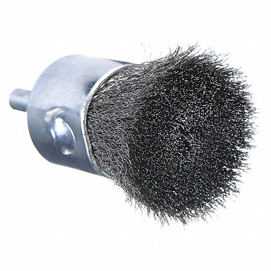 Crimped Wire End Brush, 1 inch, 1/4 in Shank, 0.01 in Wire Dia., 3/8 in Bristle Trim Length Brush Weiler 4885A37