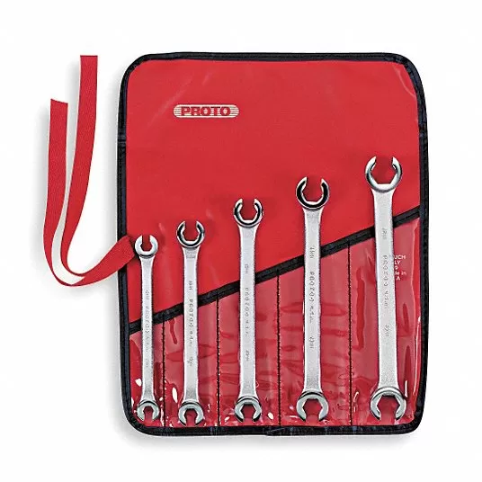 Flare Nut Wrench Set, Alloy Steel, Satin, 7mm to 17 mm Range of Head Sizes, 5 Tools Flare Nut Wrench Set Proto J3700M