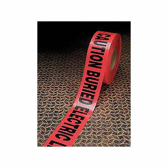 Barricade Marking Tape, Red x 300 ft, Caution Buried Electric Line Below Barricade Tape 3M 303-R-3X300FTX4MIL