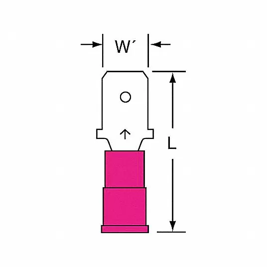 Red Male Disconnect, Nylon Insulation Type, 22 to 18 AWG Wire Range Red Male Disconnect 3M MNG18-250DMK