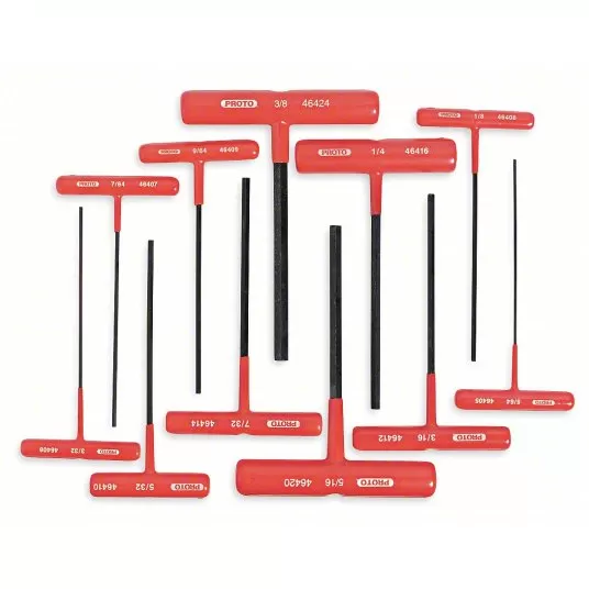 Hex Key Set, Number of Pieces 11, 6 inch Overall Length, Black Oxide,Steel , Key Shape T Hex Key Set Proto J4968