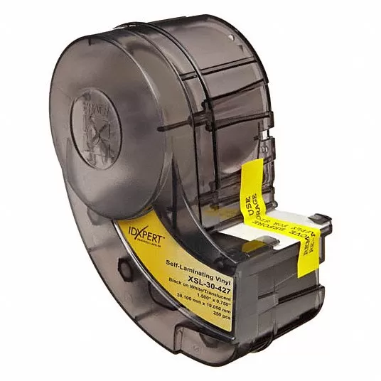Precut Label Roll Cartridge: 1 1/2 in x 3/4 in, Vinyl, Black on White, 250 Labels Included Labels Roll Cartridge Brady XSL-30-427