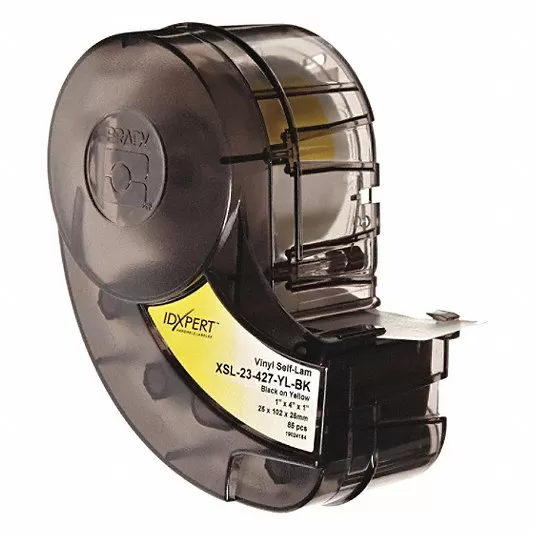 85 Labels per Roll H x 1 in W, 1 EA, Black on Yellow Labels Brady XSL-23-427-YL-BK