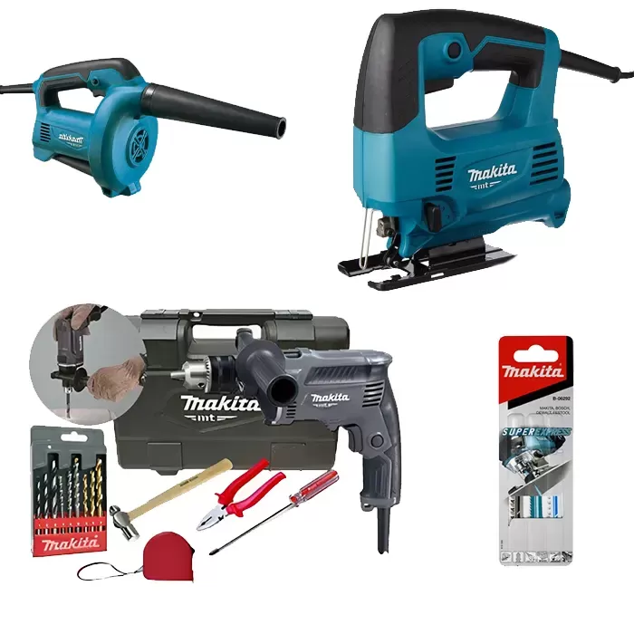 4 Piece Makita Combo Kit: Hammer Drill, Air Blower, Jigsaw, Jig Saw Blade Combo Kit Makita null