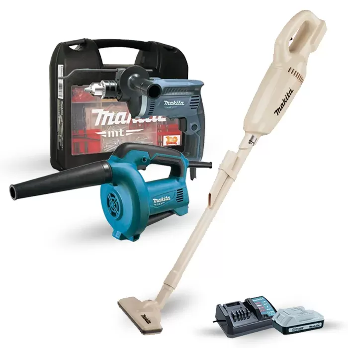 3 Piece Combo Kit: Hammer Drill, Cordless Vacuum Cleaner, Air Blower Combo Kit Makita null