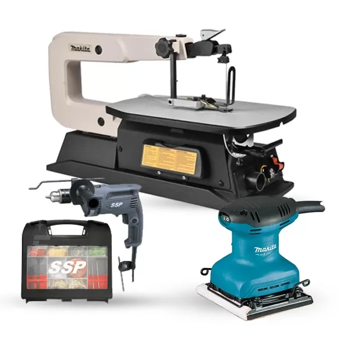 طقم كومبو 3 قطع: منشار زخرفة ، صنفرة خشب ، دريل مطرقة  طقم كومبو ماكيتا null