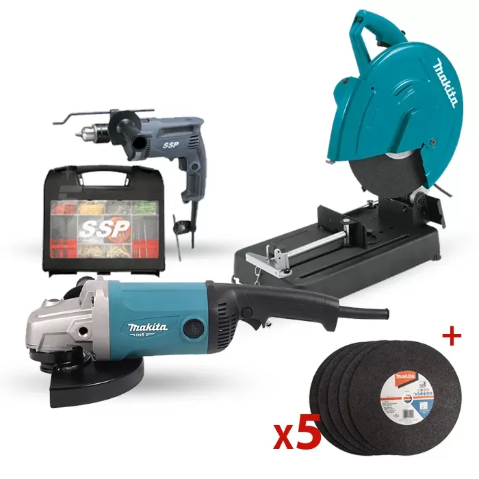 طقم كومبو 4 قطع: منشار قص حديد، ماكينة زاوية ، ديسك قص حديد، دريل دقاق طقم كومبو ماكيتا null