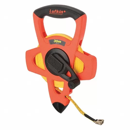 30 m Fiberglass Metric Long Tape Measure, Black, High Visibility Orange Tape Measure Crescent Lufkin FM030CM
