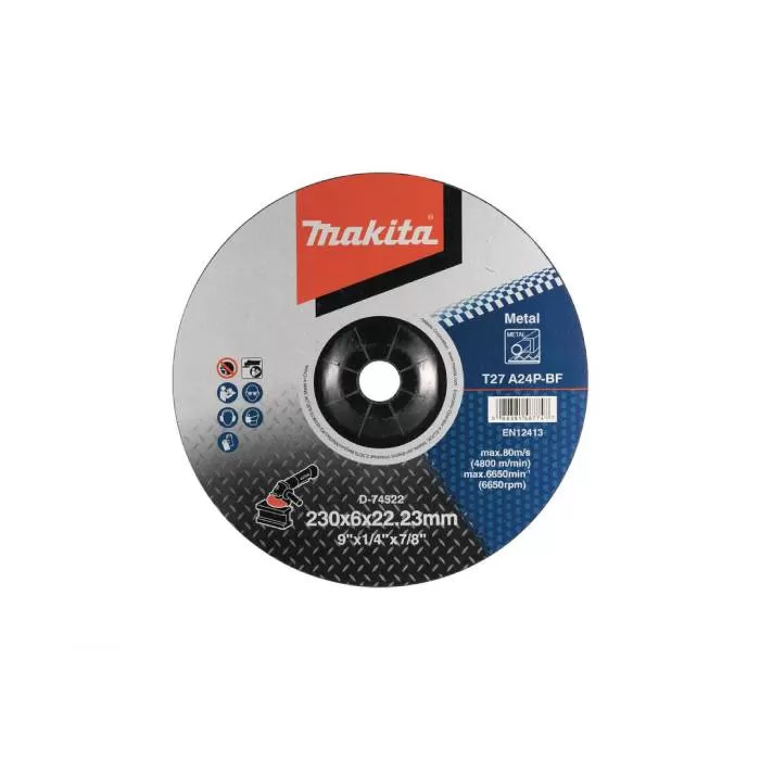 Grinding Wheel for metal, 230 X 6 X 22 mm, Grit (A24P) Grinding Wheel for metal Makita D-74522