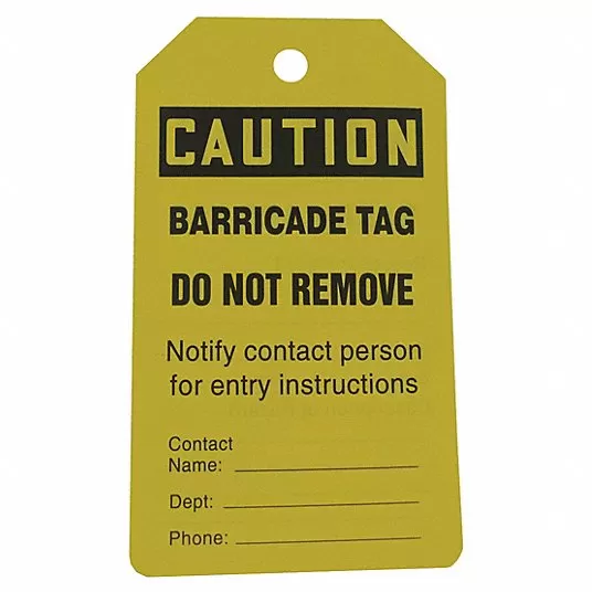 Caution Tag, Yellow, For Entry Instructions, pkg. of 25  Caution Tag Grainger Approved 43Z347