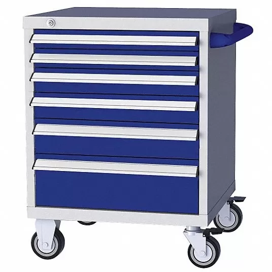 Mobile Counter Height Modular Drawer Cabinet, 6 Drawers, 28 3/4 inW x 28 3/4 inD x 46 1/2 Inch H Gray Drawer Cabinet Grainger Approved 49Y101