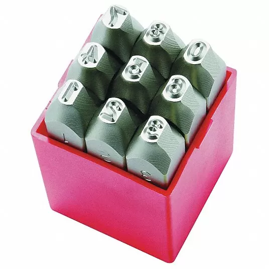 Number Stamp Set, Size 1/4 Inch,  9 Pieces, Steel Number Set Grainger Approved 3W639