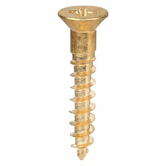 Wood Screw, Flat, Size #6, 3/4Inch Length, Brass, Plain, PK 100 Wood Screw Grainger Approved 1KY75