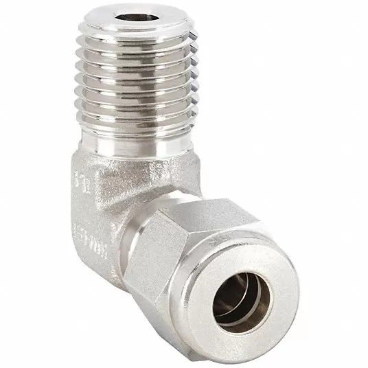 Male Connector Elbow, 1/4 in Tube Size, 1/8 in Pipe Size - Pipe Fitting, Metal, 1/2 in Hex Size769L SS 1/4 X 1/8 Connector Elbow Ham-Let 769L SS 14 X 18