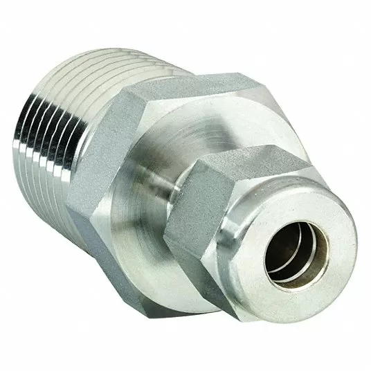 Male Connector, 3/8 in Tube Size, 1/2 in Pipe Size - Pipe Fitting, Metal, 7/8 in Hex Size768L SS 3/8 X 1/2 Male Connector Ham-Let 768L SS 38 X 12