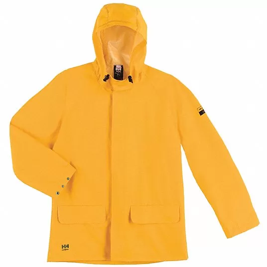 HELLY HANSEN, Rain Jacket, Yellow,2XL, Polyester, PVC, Men's, Hood Style Attached Rain Jacket Helly Hansen 70129_310-2XL