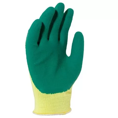 Duro task , Cotton/polyamide yellow Knitted glove palm coated in green crinkled latex - size 7 Gloves Honeywell NF14E/8M