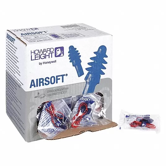 Flanged Ear Plugs, 27 dB Noise Reduction Rating NRR, Corded, M, Blue, PK 100 Ear Plugs Honeywell Howard Leight DPAS-30R